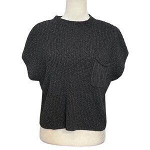 Free People FP Beach Gray Knit Sweater Top Womens M Boxy Pocket